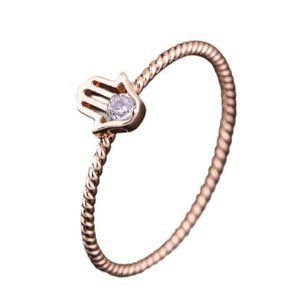 Rose Gold Beaded Hamsa Boho Cubic Zirconia Ring